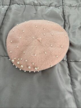 SHEIN Blush Pink Pearl-Stud Wool Beret
